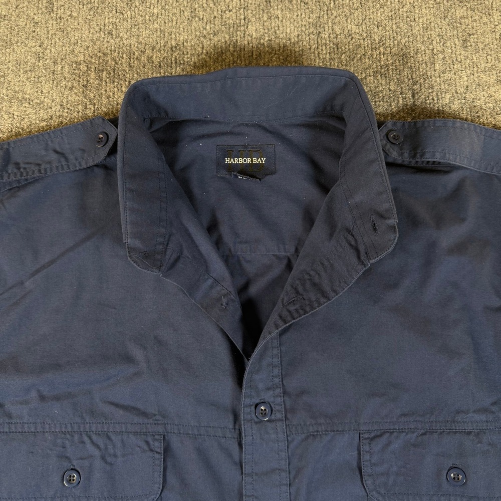 Harbor Bay Mens Blue Short Sleeve Epaulette Utility Cargo Shirt Size LT #3510